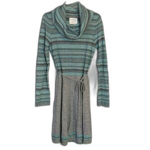 Cambridge Dry Goods Acrylic Wool Blend Teal Gray Fair Isle Sweater Dress L